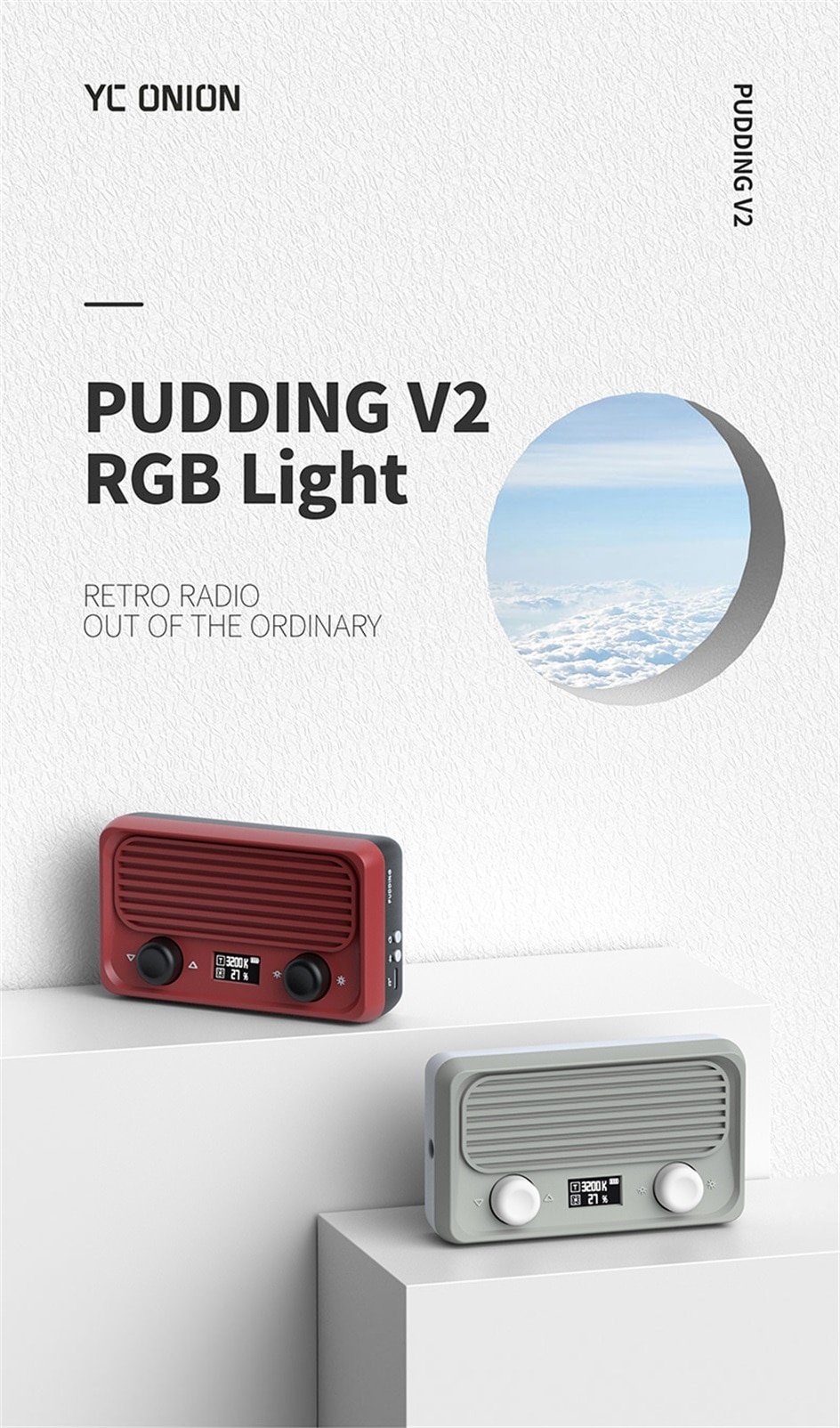 YC Onion PUDDINGGV2 LED Light Photography Fill Lamp RGB Full Color 2000mAh Handheld Lamp Battery Dimmable 3200K-6200K