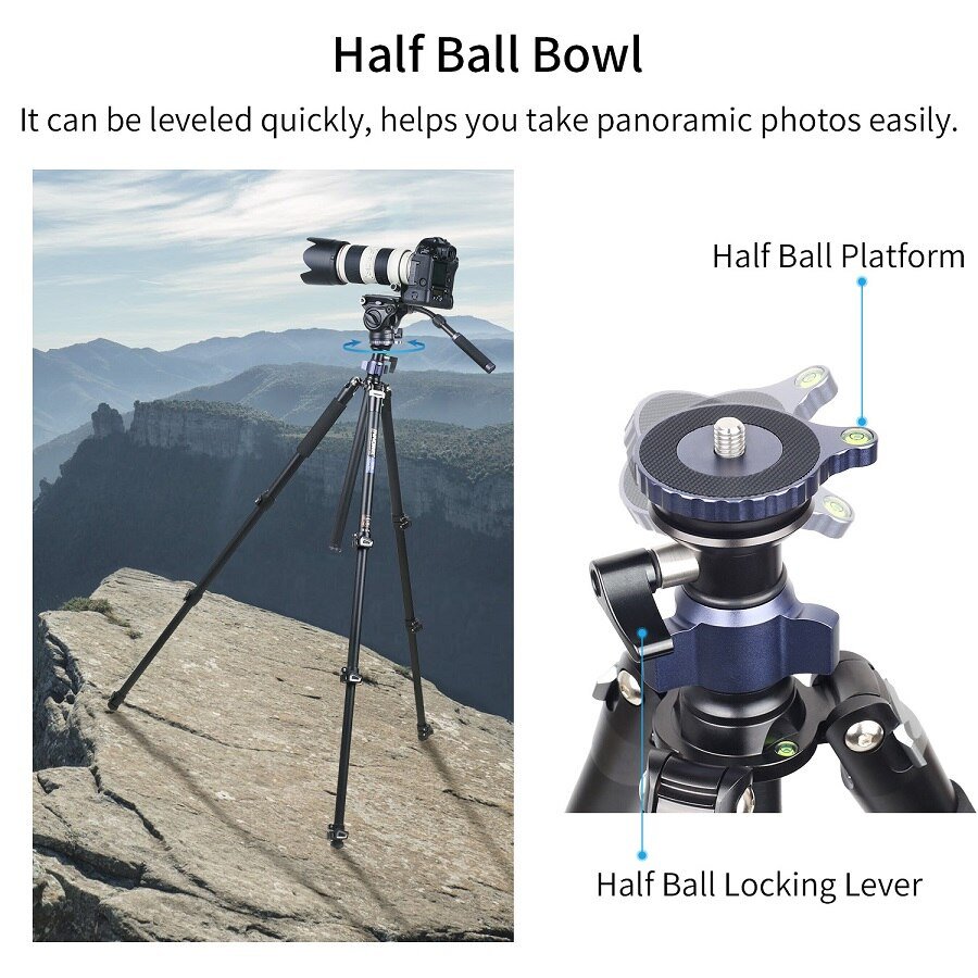 MT70 Video Camera Tripod Fast Flip Buckle Fluid Head Panoramic Half Ball Bowl Monopod Stand Base for Digital DSLR Camcorder