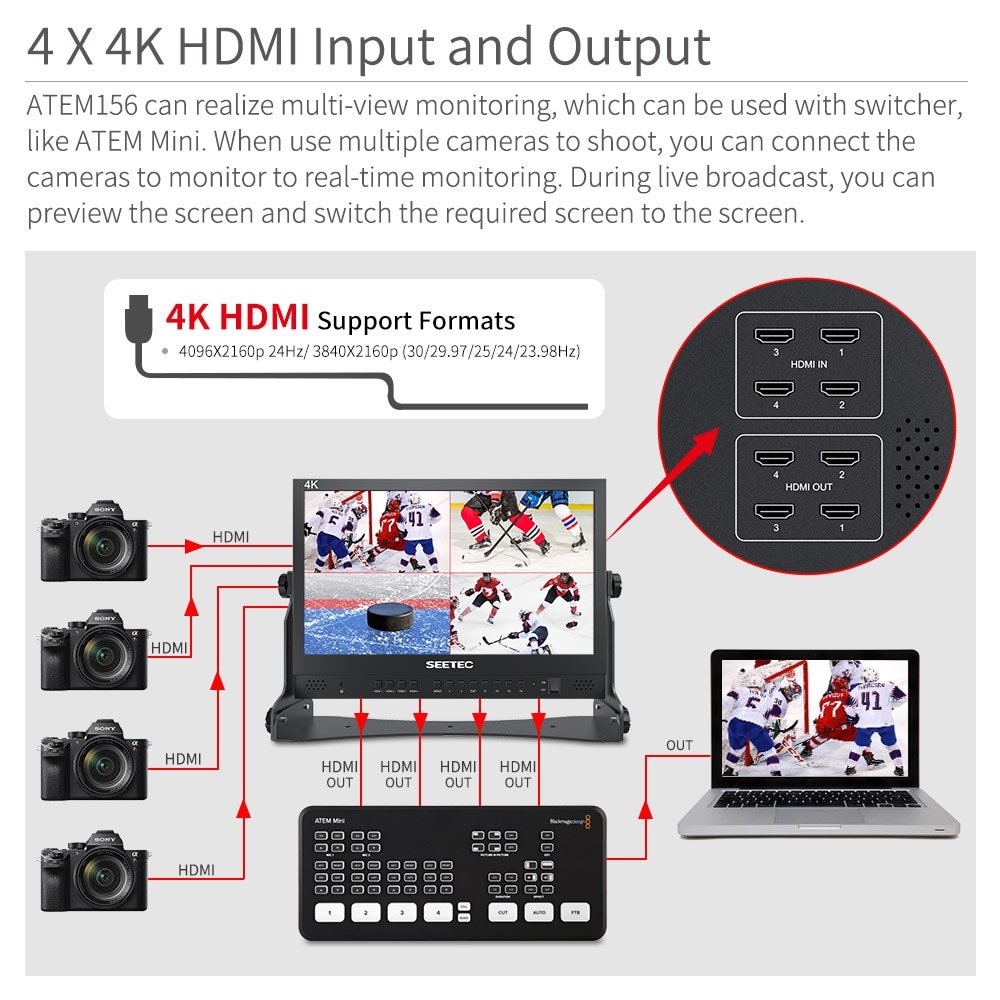 شاشة مونيتور SEETEC ATEM156 بحجم 15.6 للبث المباشر مع سويتشر ATEM Mini مع  مداخل ومخارج HDMI متجر بروفيلم