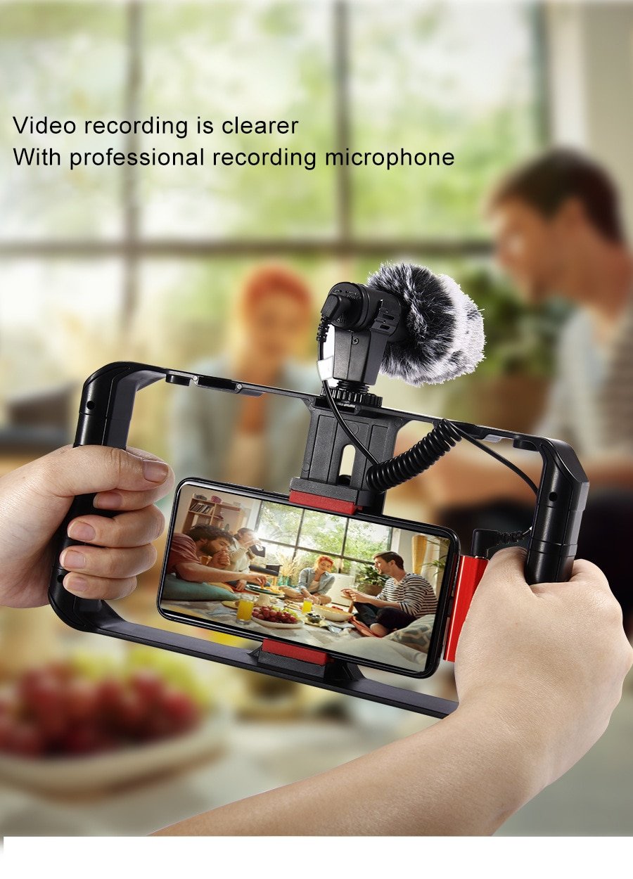 MAMEN Vlogs Shooting Kits Phone Holder Cage With LED Video Light & Recording Microphone For Phones Photography Kit