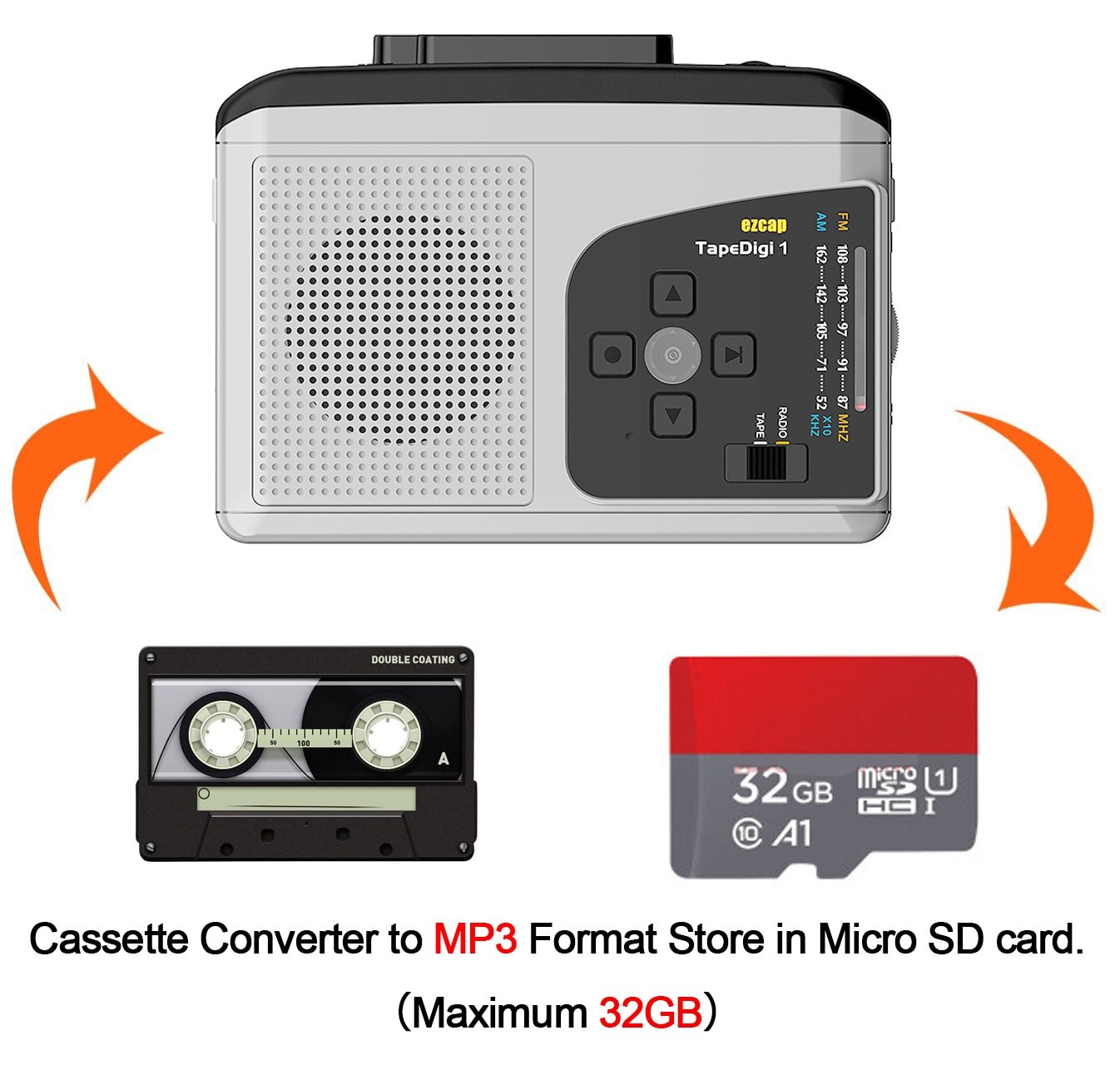 Y&H Portable Cassette Player with AM/FM radio,Cassette to MP3 Converter save in Micro SD Card,No Need Computer