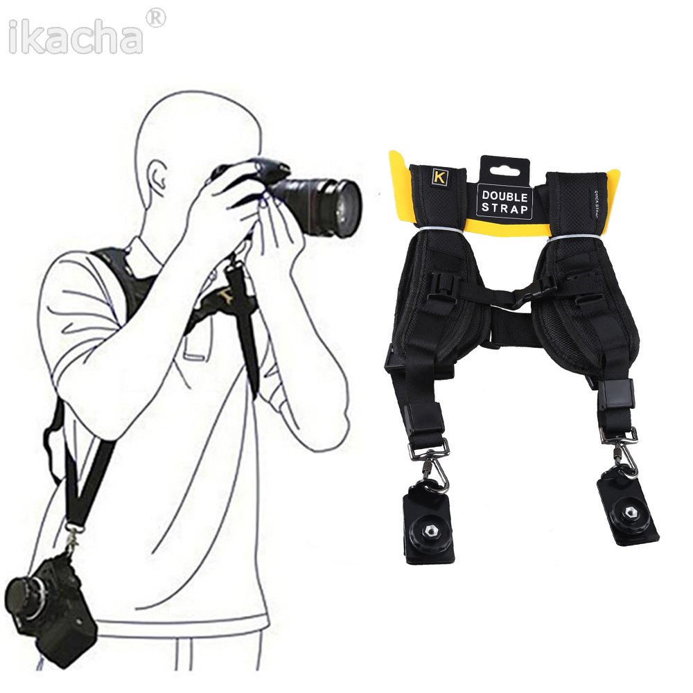 Black Double Dual Camera Shoulder Strap Quick Rapid Sling Belt Adjustment for Canon Nikon Sony 2 Cameras Digital DSLR Strap