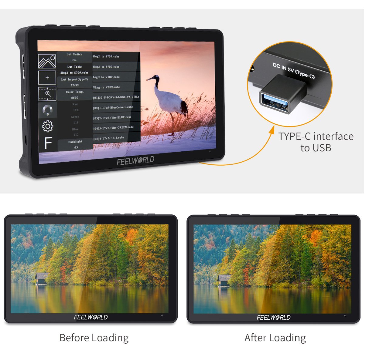 FEELWORLD F5 Pro V4 6 Inch Touch Screen DSLR Camera Field Monitor with IPS 1920x1080 3D LUT 4K HDMI F970 External Kit 5V Type-c