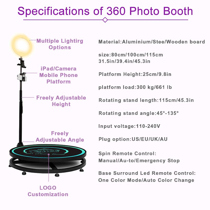 360 Photo Booth Photobooth Machine Automatic Glass Glow US Overseas Warehouse