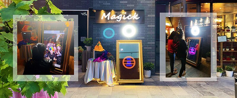 Stand up photo booth 55'' for wedding,magic mirror with 4k tv