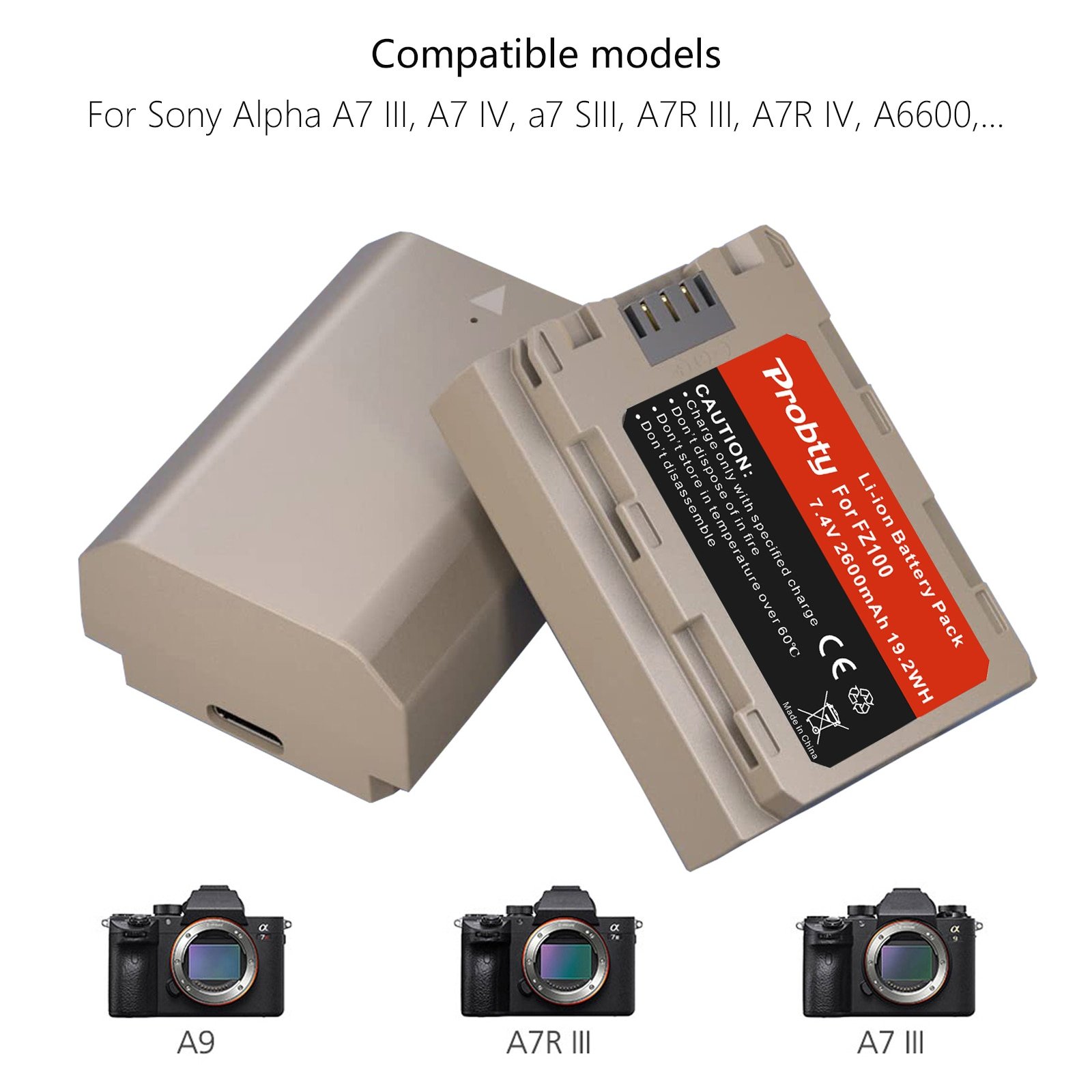Newly upgraded NP-FZ100 Rechargeable Battery with Type-C Charging Input for Sony Alpha A7 III, A7 IV, a7 SIII, A7R III, A7R IV