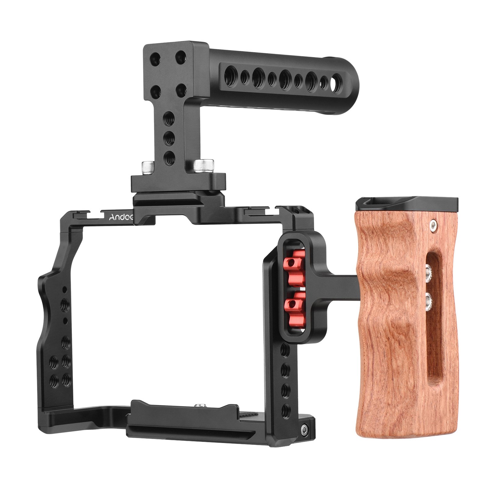 Andoer Camera Cage Kit Sony A7iii Cage Accessories Aluminum Alloy with Video Rig Top Handle Wooden Grip for Sony A7 III/ A7 II