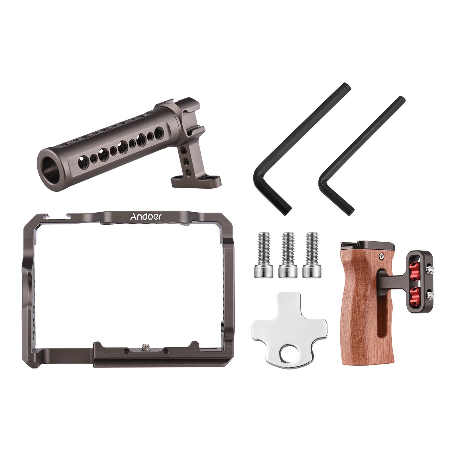 Andoer Camera Cage Kit Sony A7iii Cage Accessories Aluminum Alloy with Video Rig Top Handle Wooden Grip for Sony A7 III/ A7 II