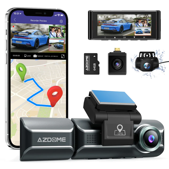 AZDOME M01 Pro Dual Dash Cam and Mirror Mount Holder Bundle