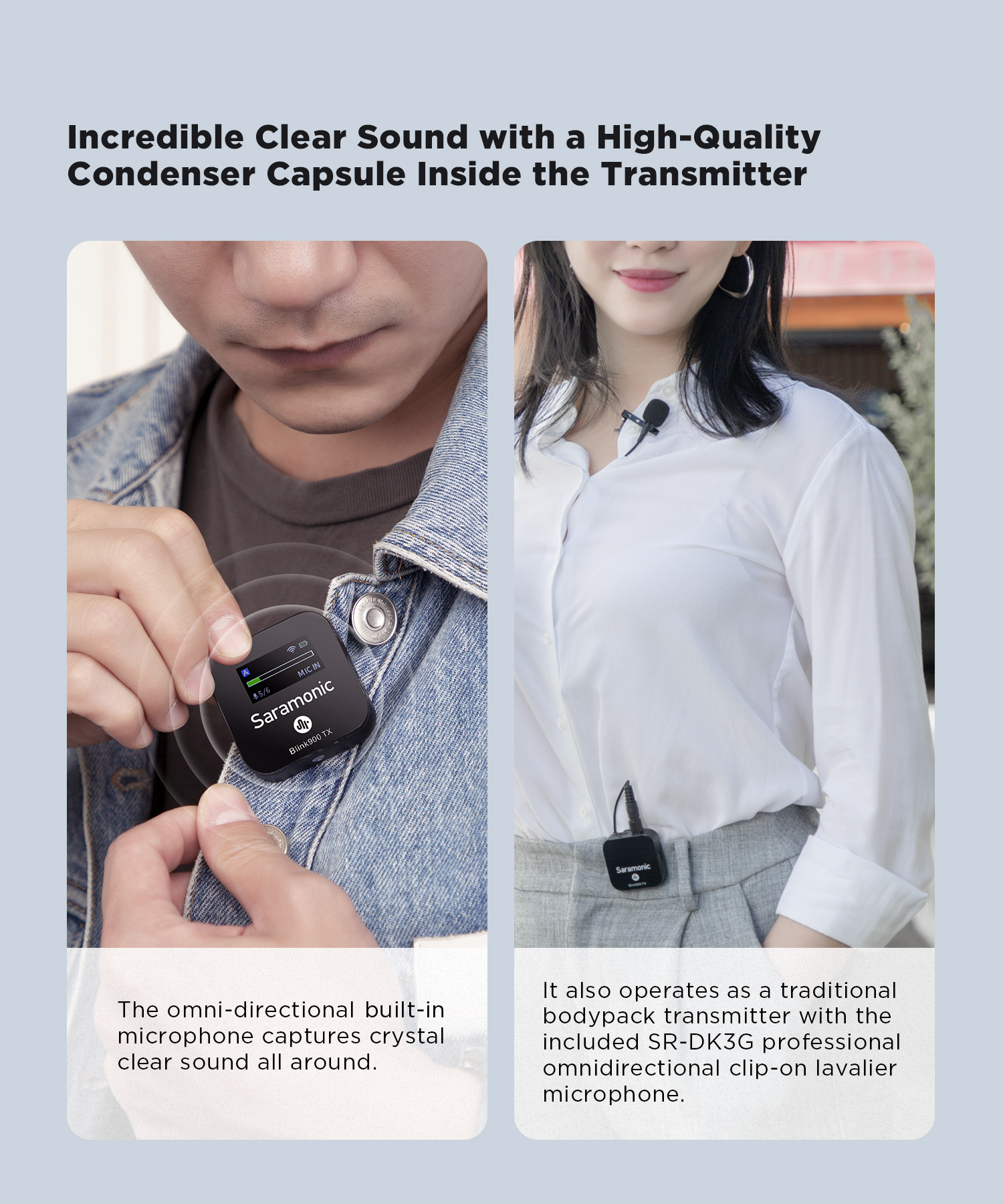 Saramonic Blink900 Blink B2 Wireless Microphone 2.4G Dual Channel Condenser Mic for Smartphone DSLR Camera