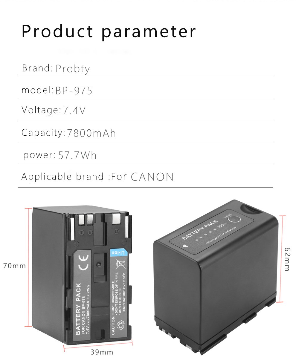 BP-975 BP 975 BP-945 7800mAh Battery for Canon EOS C100,EOS C100 Mark II, EOS C300, EOS C300 PL, GL2, XF100, XF105