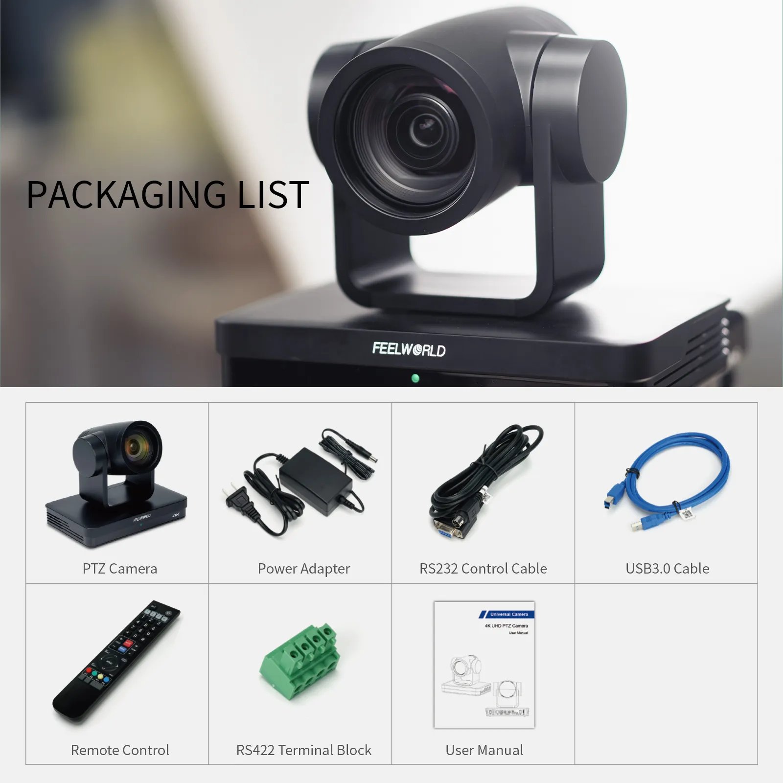 FEELWORLD UHD4K12X 4K PTZ Camera USB POE 12X Optical Zoom AI Auto Tracking Multiple Video Outputs Up to 255 Preset Positions