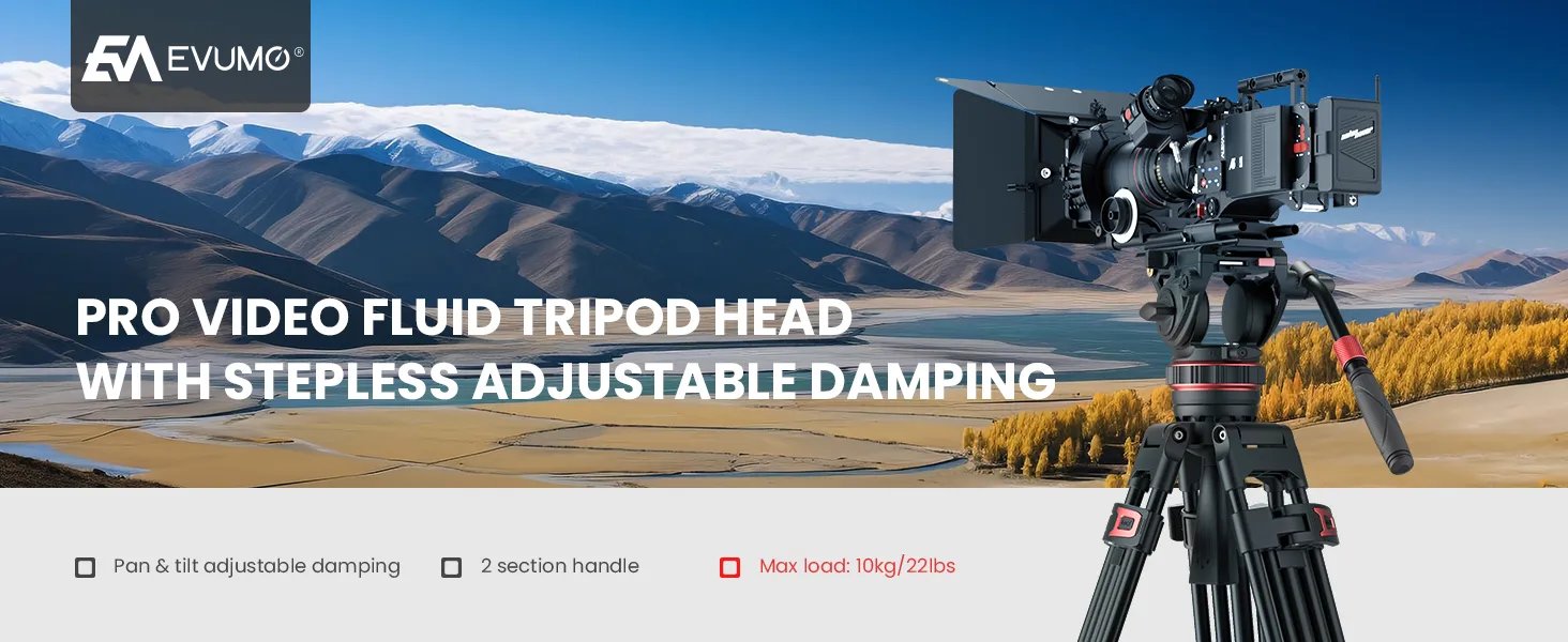 EVUMO Tripod Head Hydraulic Video Head for Tripod Quick Release Plate Compatible with Dji RS Gimbal Manfrotto Max Load 22lb/10kg