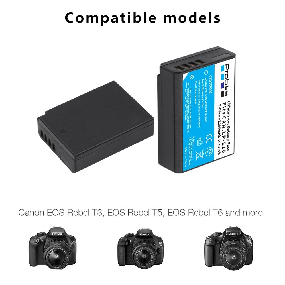 Probty 2280mAh LP-E10 LPE10 LP E10 Camera Battery+LCD Dual USB Charger for Canon 1100D 1200D 1300D Rebel T3 T5 KISS X50 X70