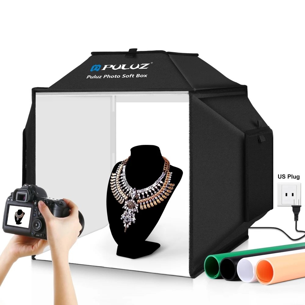 PULUZ Lightbox 80 60 40 30cm Photo Ring LED Light Studio Kits 6 12 Color Backgrounds Tabletop Photography Soft Shooting Tent Box